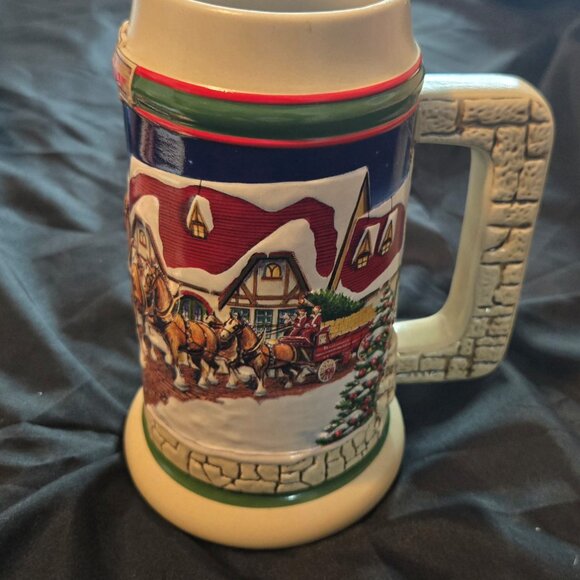 BUDWEISER Stoneware Raised Relief Clydesdale Horses Collectible Beer Stein - Picture 3 of 9